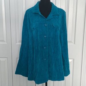 Liz & Me 2X Beautiful Rare Blue Textured Button Up Jacket With Four Pockets